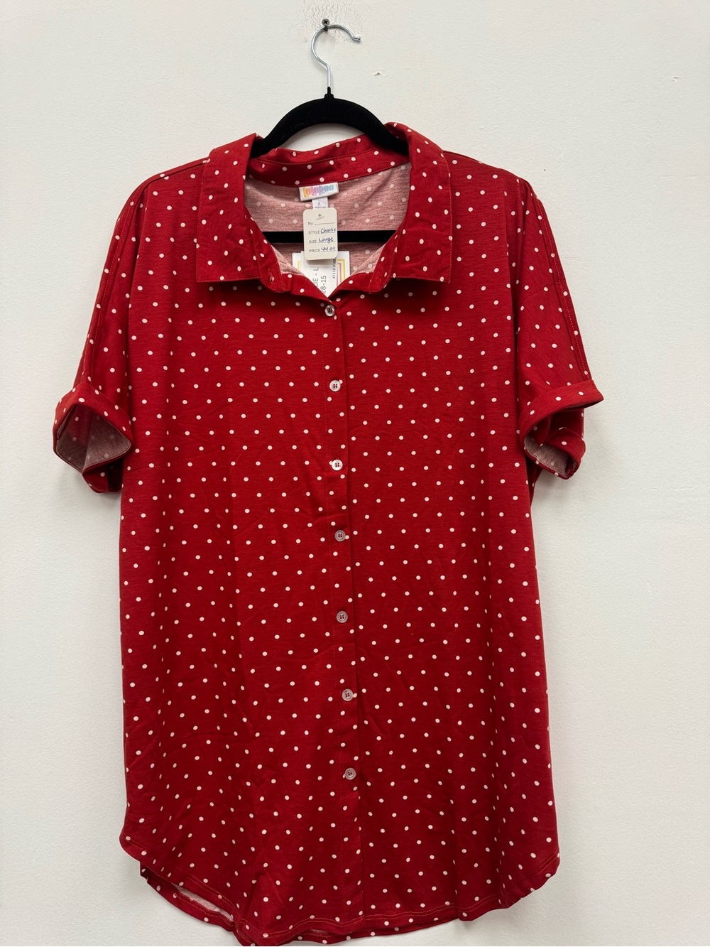 LuLaRoe Red Shirt with White Polka Dots